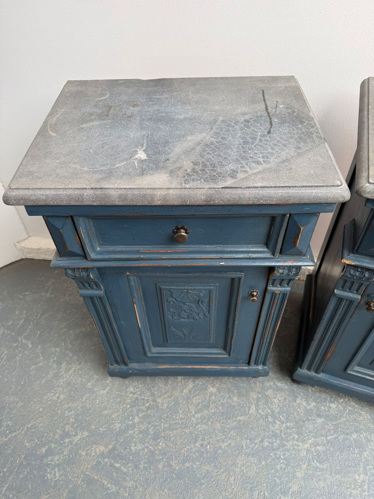 A Genuine Pair Of Original Hungarian Antique Pine & Oak Marble Bedside Cabinets photo Furniture