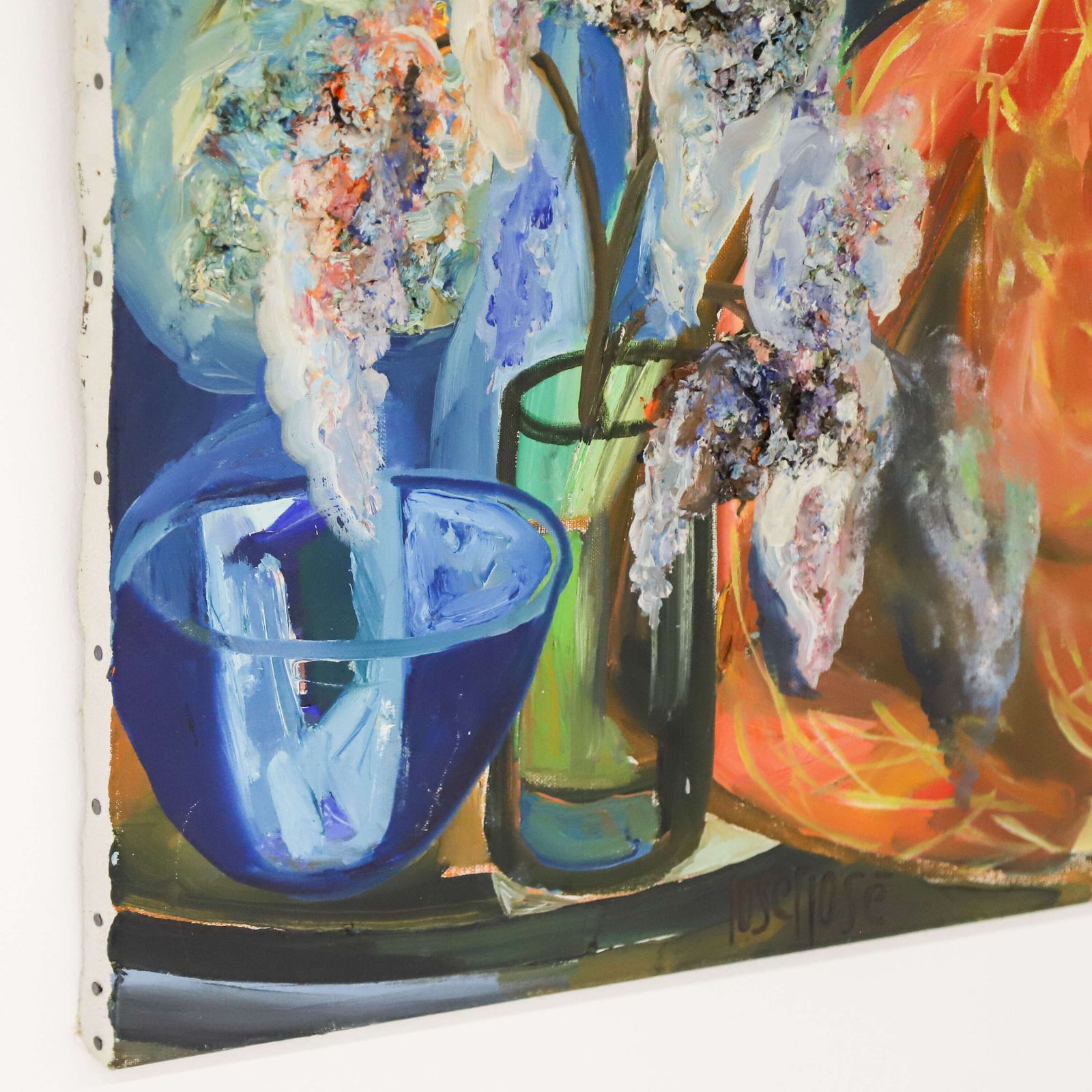 photo furniture Swedish Mid 20th C Oil On Canvas ~ “Girl With A Jug Of Flowers” By Josef José, C.1960s