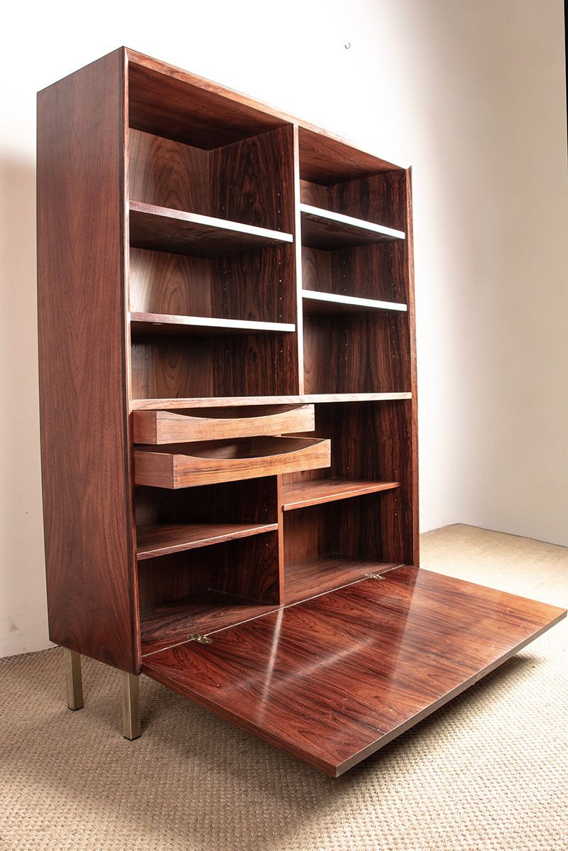 Furniture Shelf And Bar Unit, Danish, In Rosewood And Brass, By Erik Brouer For Brouer’s Mobelfabrik 1960. photo