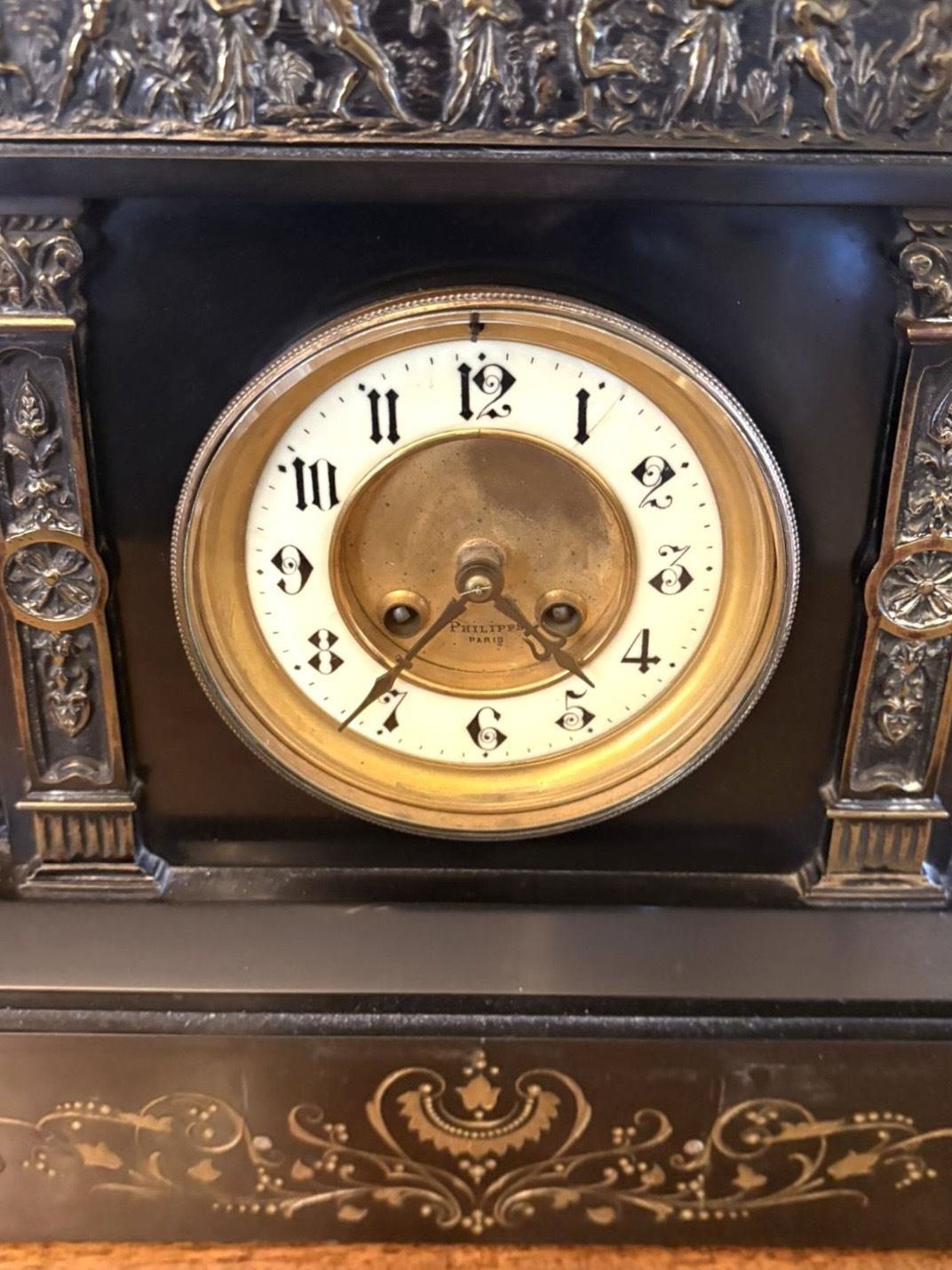 photo for sale Antique Exceptional Large 19th Century Marble Mantel Clock By Philippes Paris – 8 Day Movement