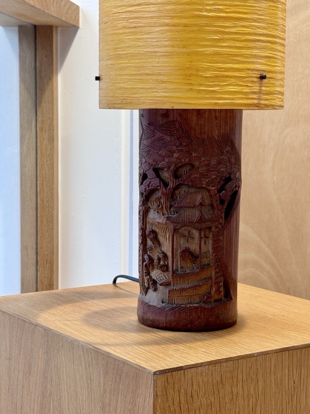 photo furniture A Pair Of Antique Chinese Scholars Carved Bamboo Paint Brush Pot Lamps Rewired