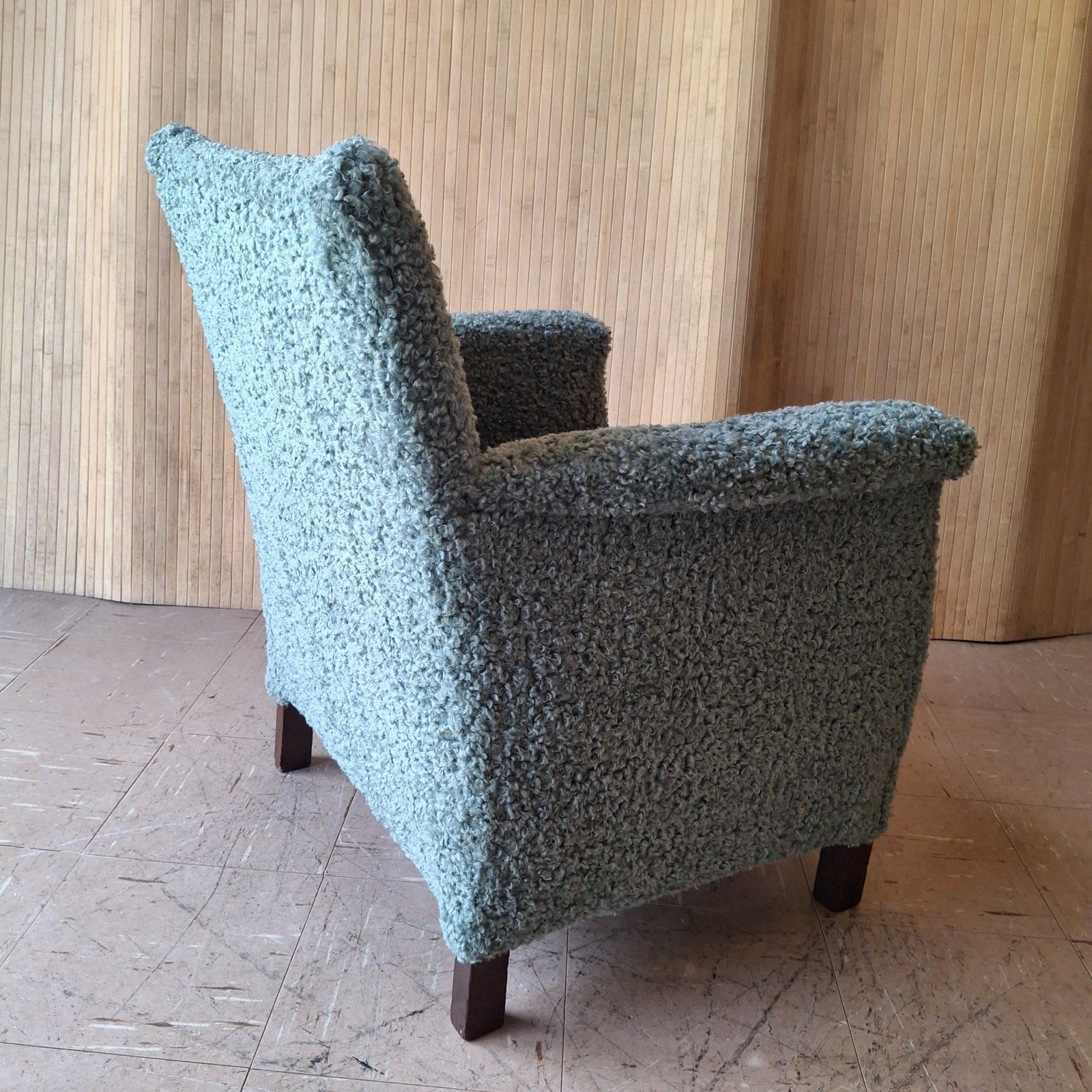 Fab Vintage Antique Low Nursing Easy Chair Fireside Armchair Blue Grey Boucle photo vintage