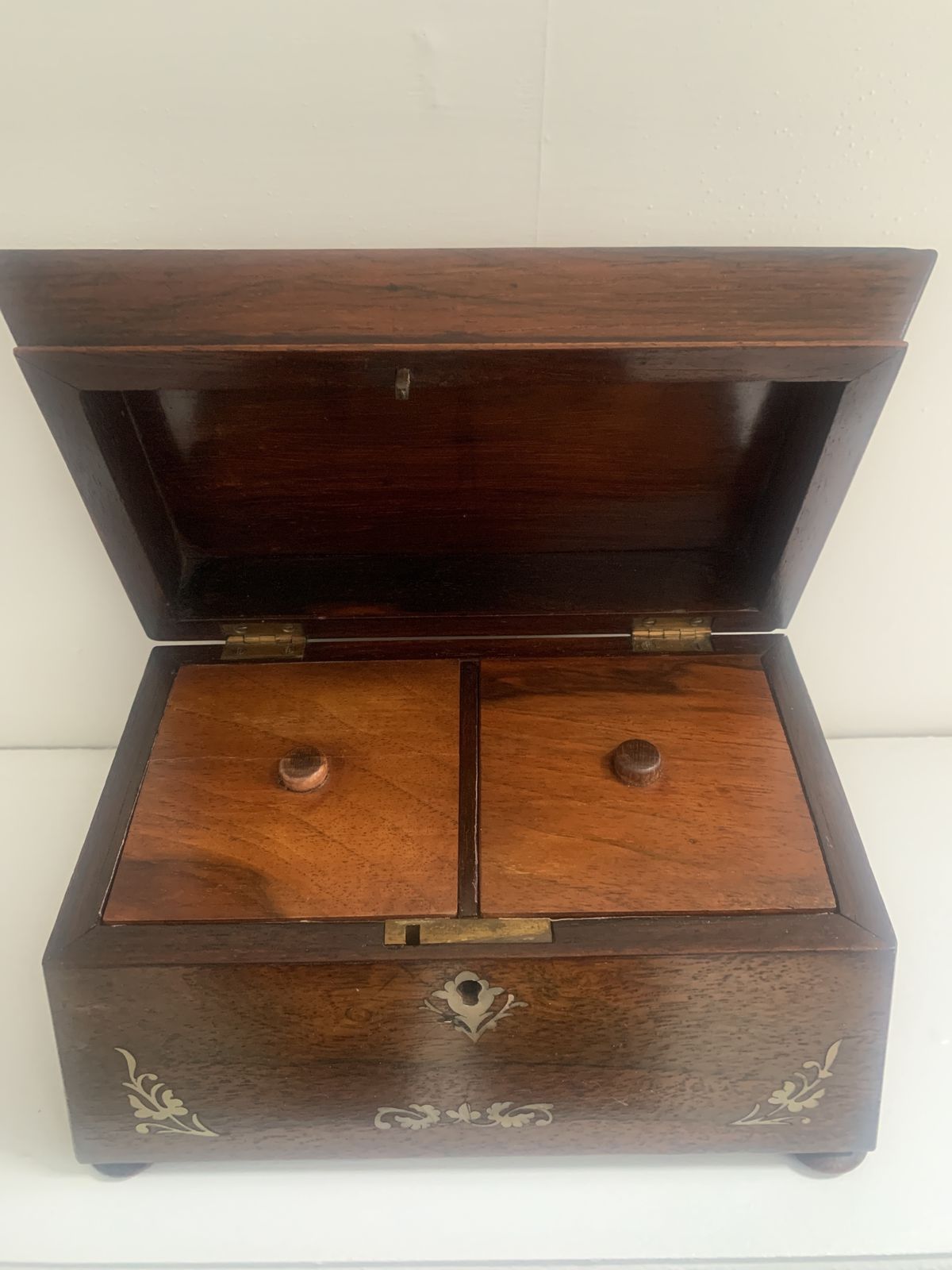 Beautiful Rosewood Georgian Tea Caddy With Mother  Of Pearl photo furniture