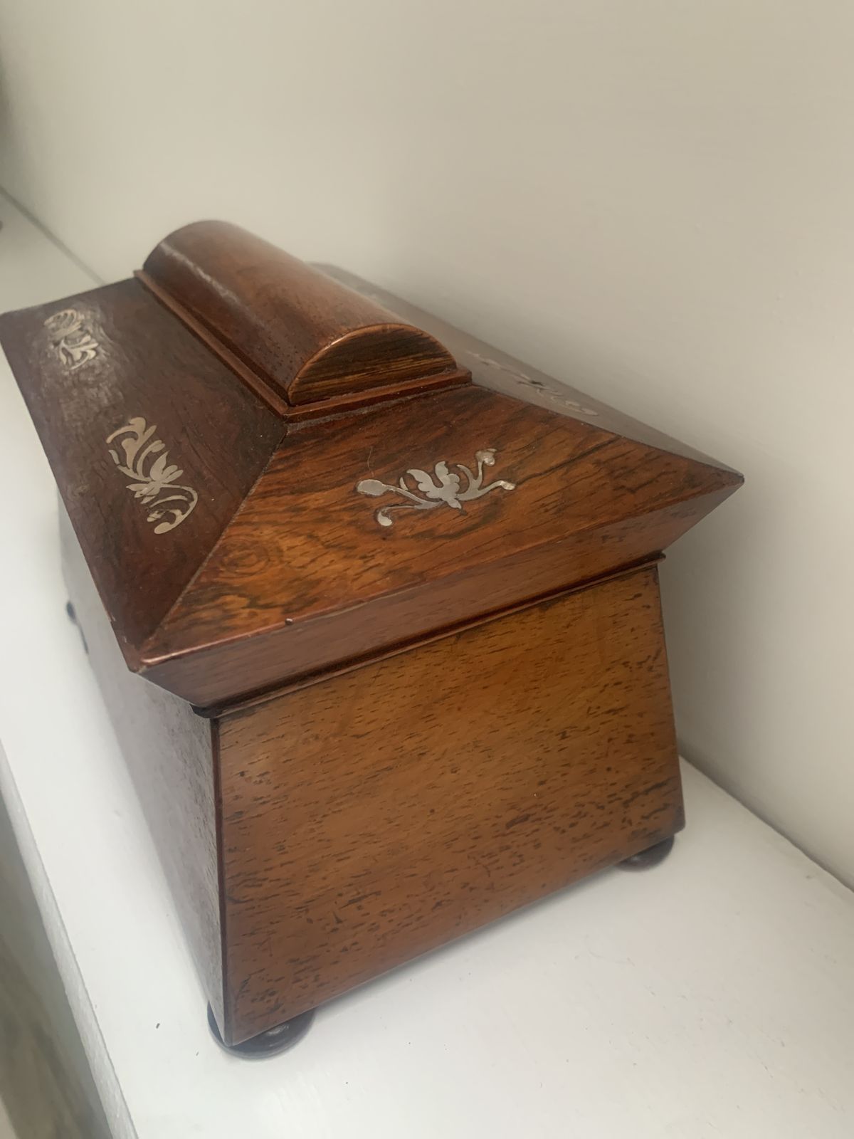 Beautiful Rosewood Georgian Tea Caddy With Mother  Of Pearl photo 245.0