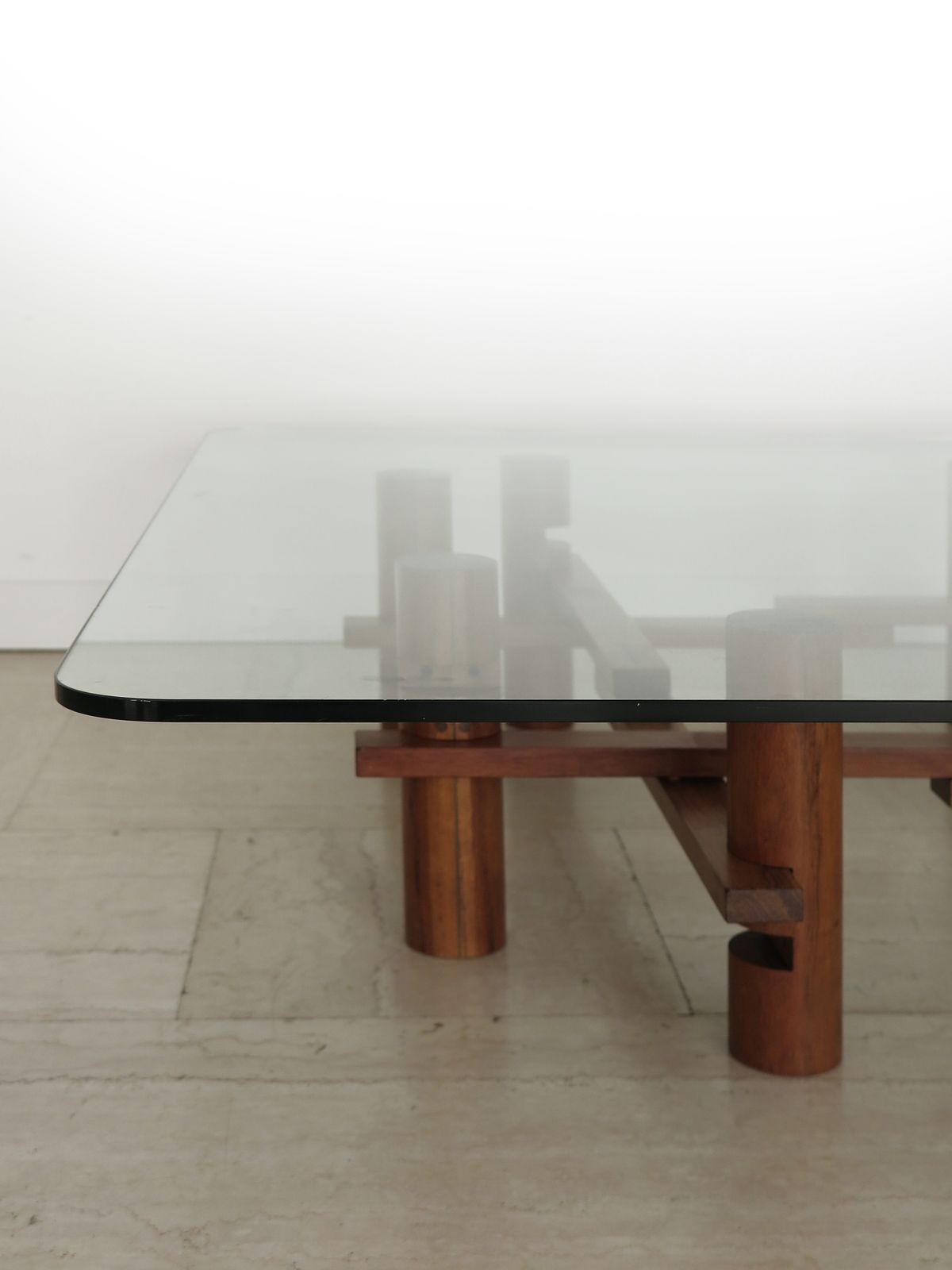 Theodore Waddell For Bernini Midcentury Glass Wood Coffe Table Italy 1970s photo vintage