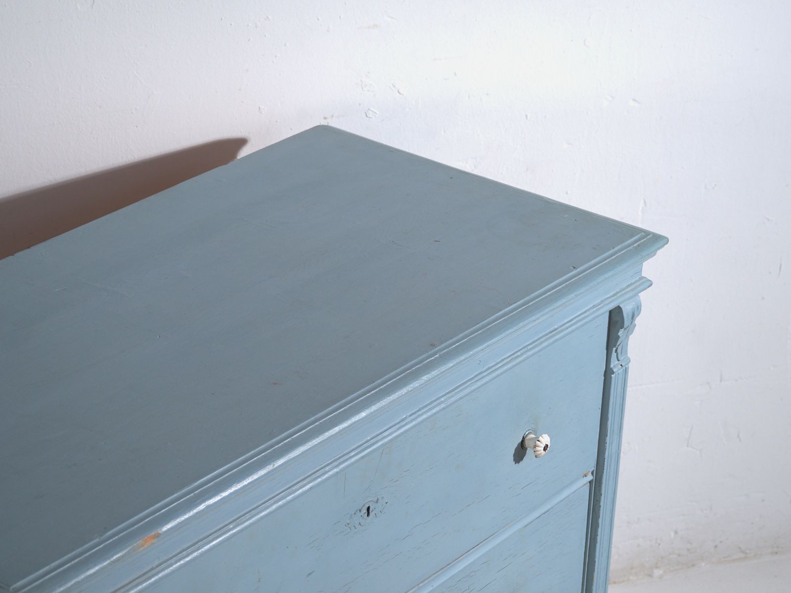 Antique Painted Pine Chest Of Drawers – Rustic European Blue Dresser – Circa 1900 photo for sale