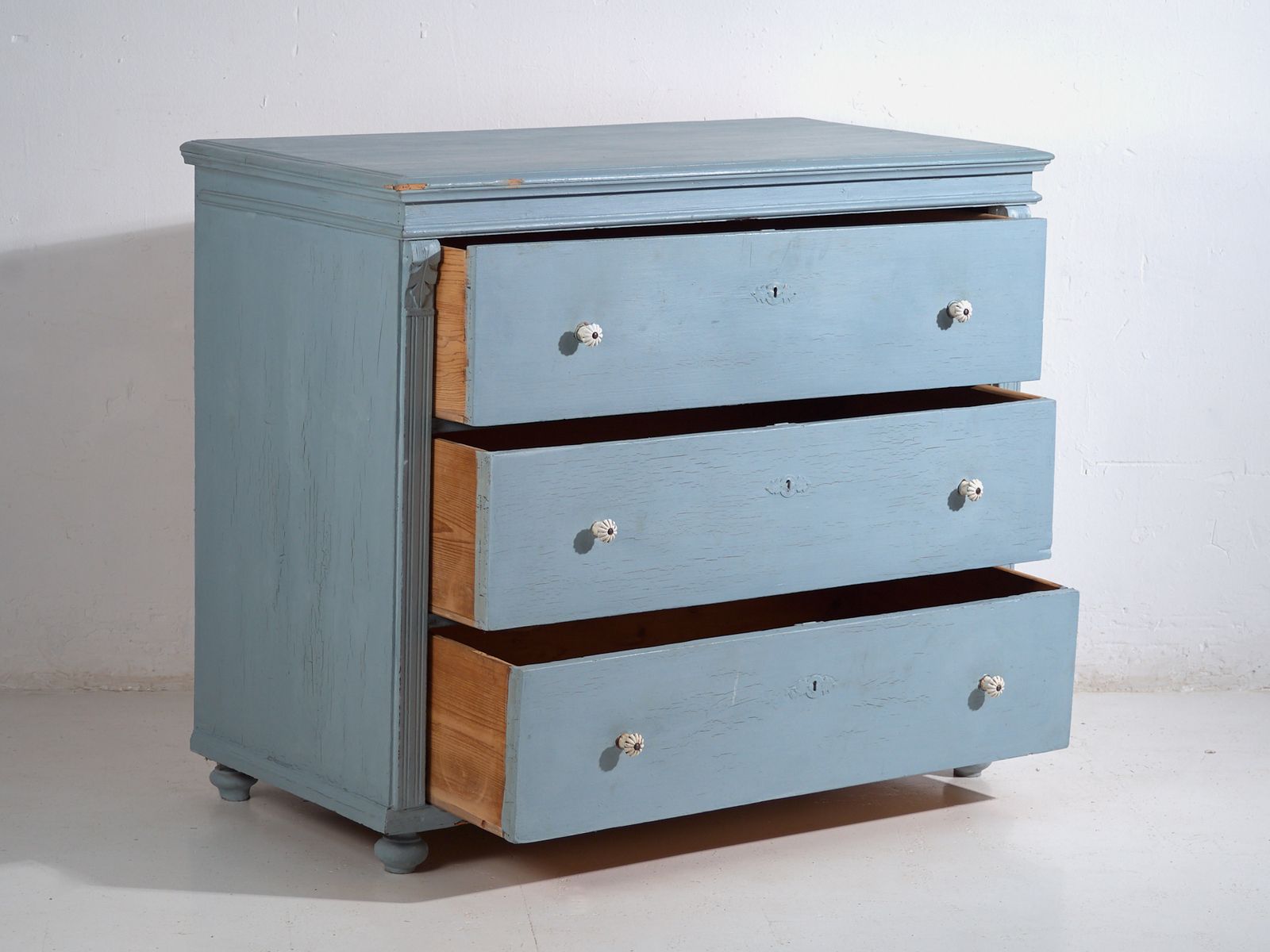 Antique Painted Pine Chest Of Drawers – Rustic European Blue Dresser – Circa 1900 photo Furniture