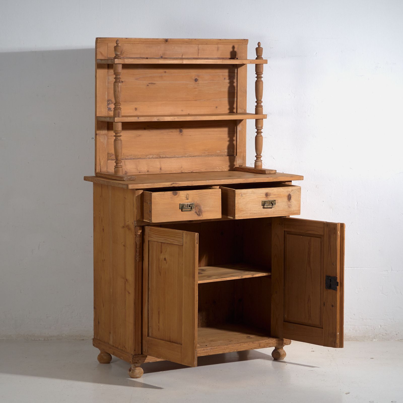 Antique Pine Kitchen Dresser – Rustic European Cupboard With Shelves – Circa 1940 photo furniture