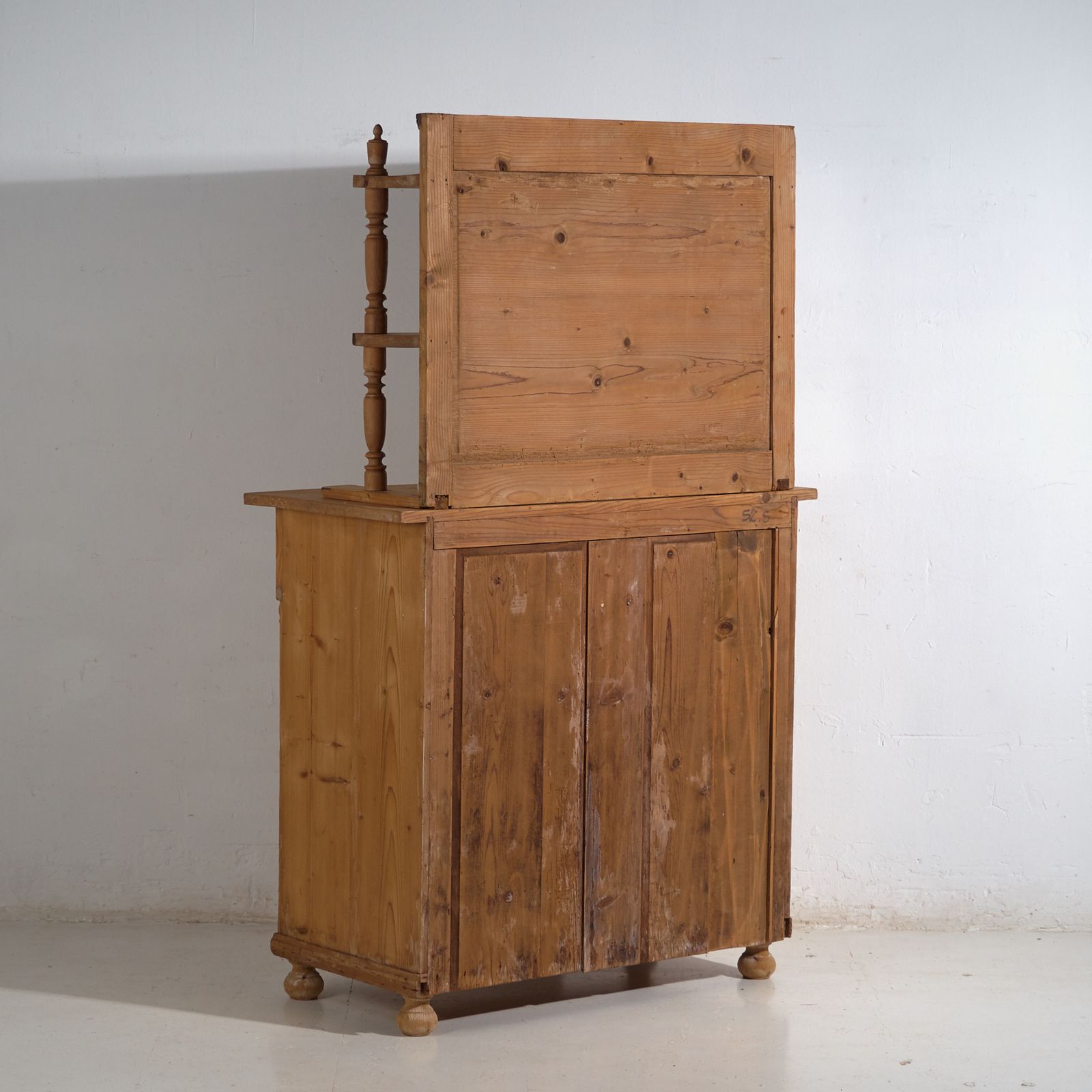 1398.0 Antique Pine Kitchen Dresser – Rustic European Cupboard With Shelves – Circa 1940 photo