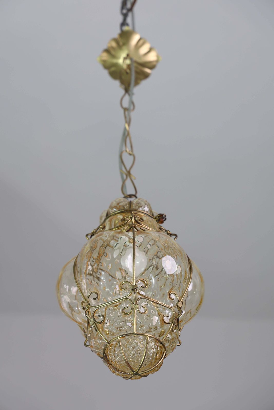 Lighting Set Of 2 Wonderful Amber Vintage Venetian Lantern, Murano Glass, Italy, 1950s photo