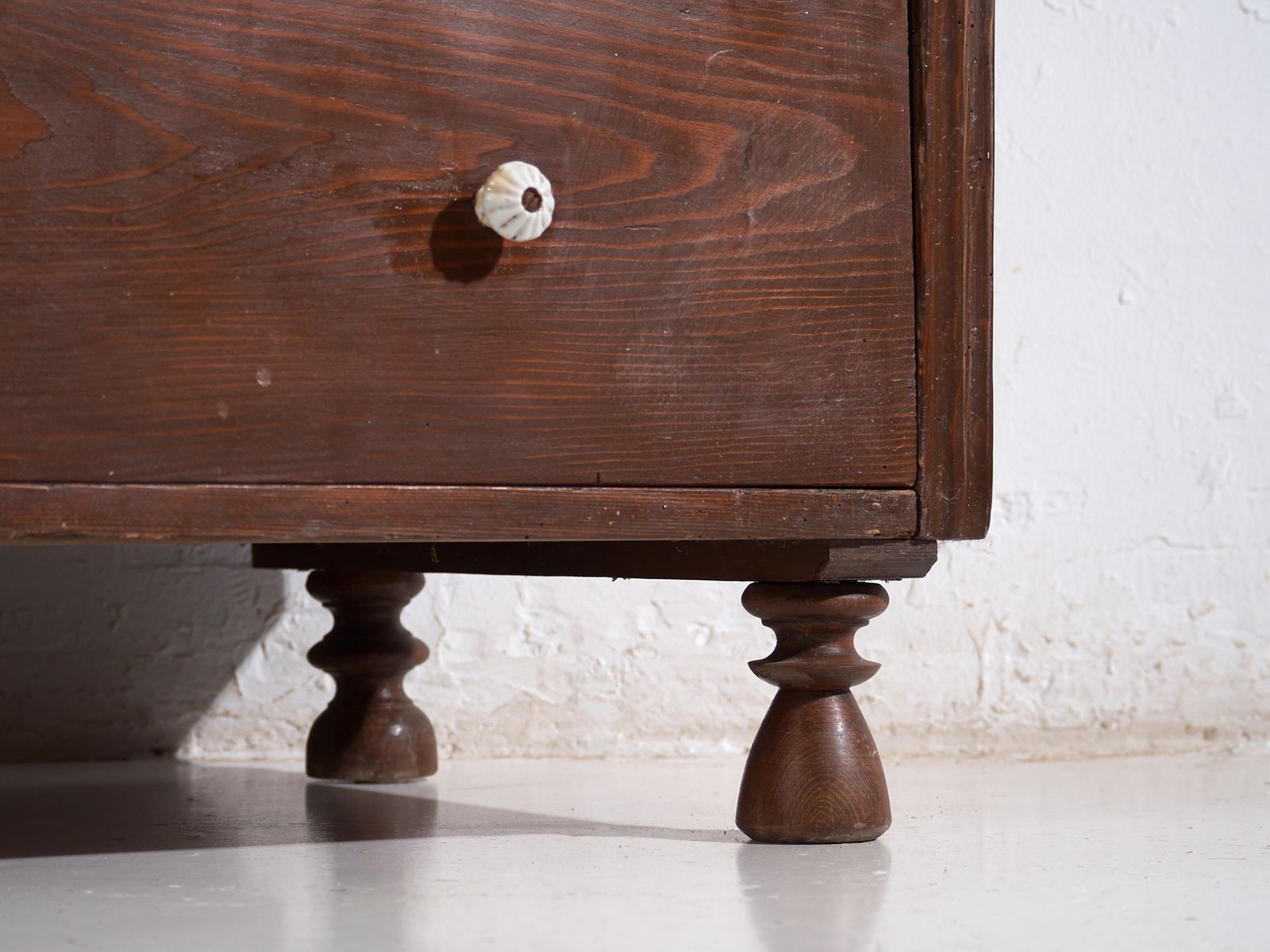 Antique Solid Pine Chest Of Drawers – Rustic European Dresser With Ceramic Knobs – Circa 1900 photo for sale