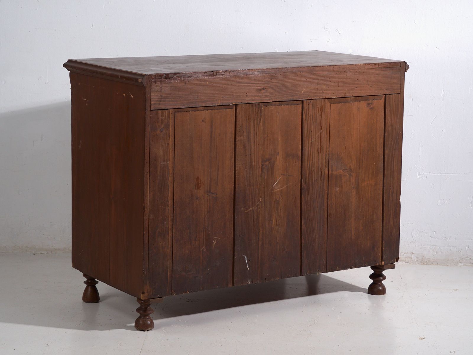 photo furniture Antique Solid Pine Chest Of Drawers – Rustic European Dresser With Ceramic Knobs – Circa 1900