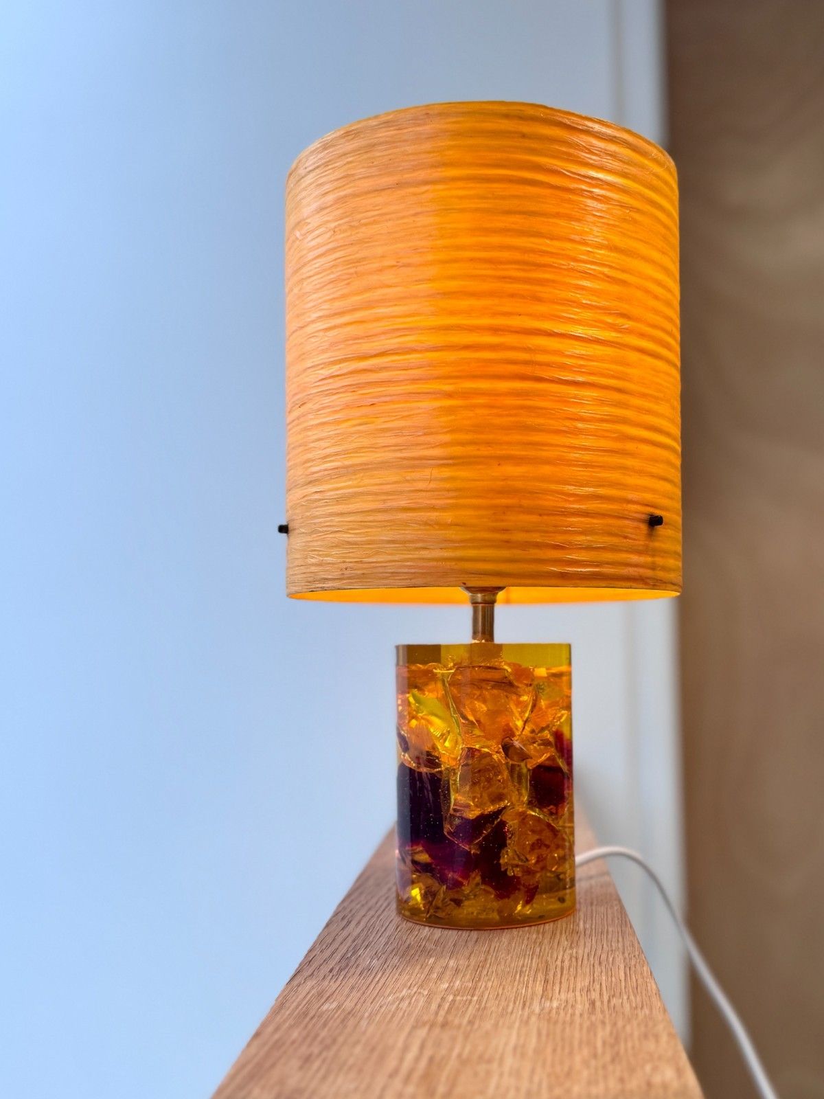 photo for sale 1960’s Amber Shattaline Lamp, Rewired & Pat Tested (Shade Not Included)
