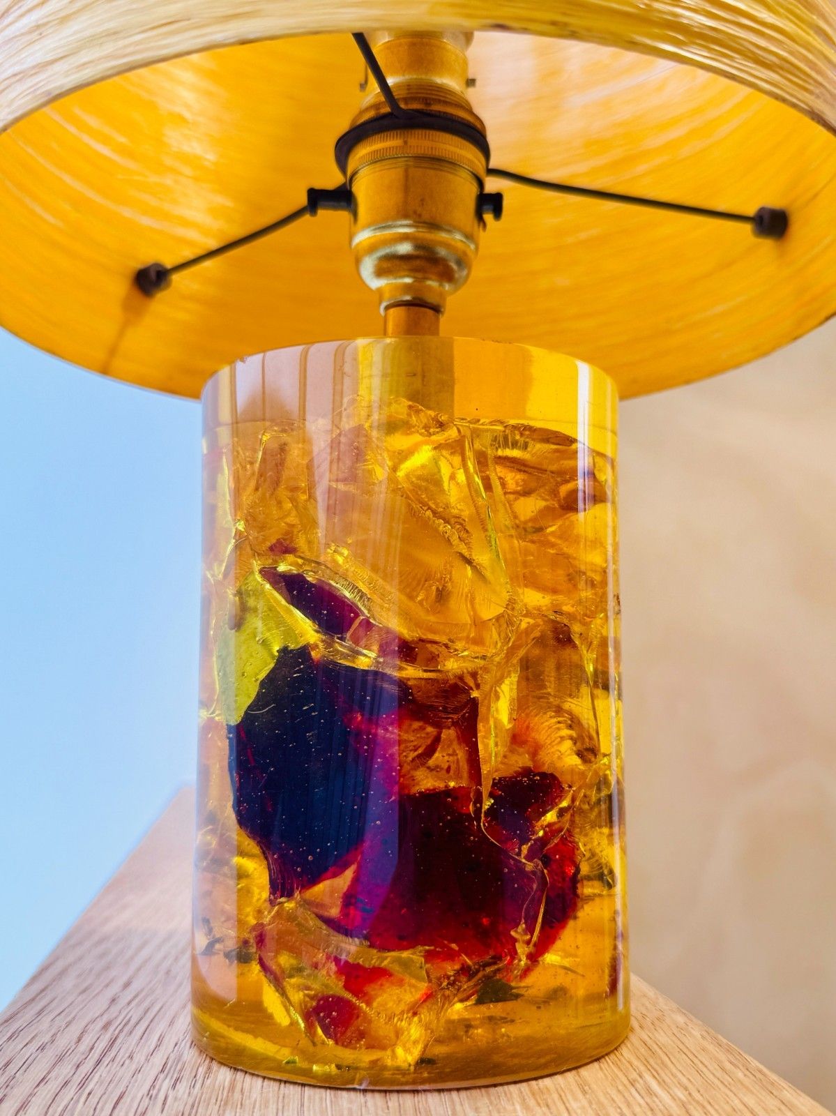 photo vintage 1960’s Amber Shattaline Lamp, Rewired & Pat Tested (Shade Not Included)
