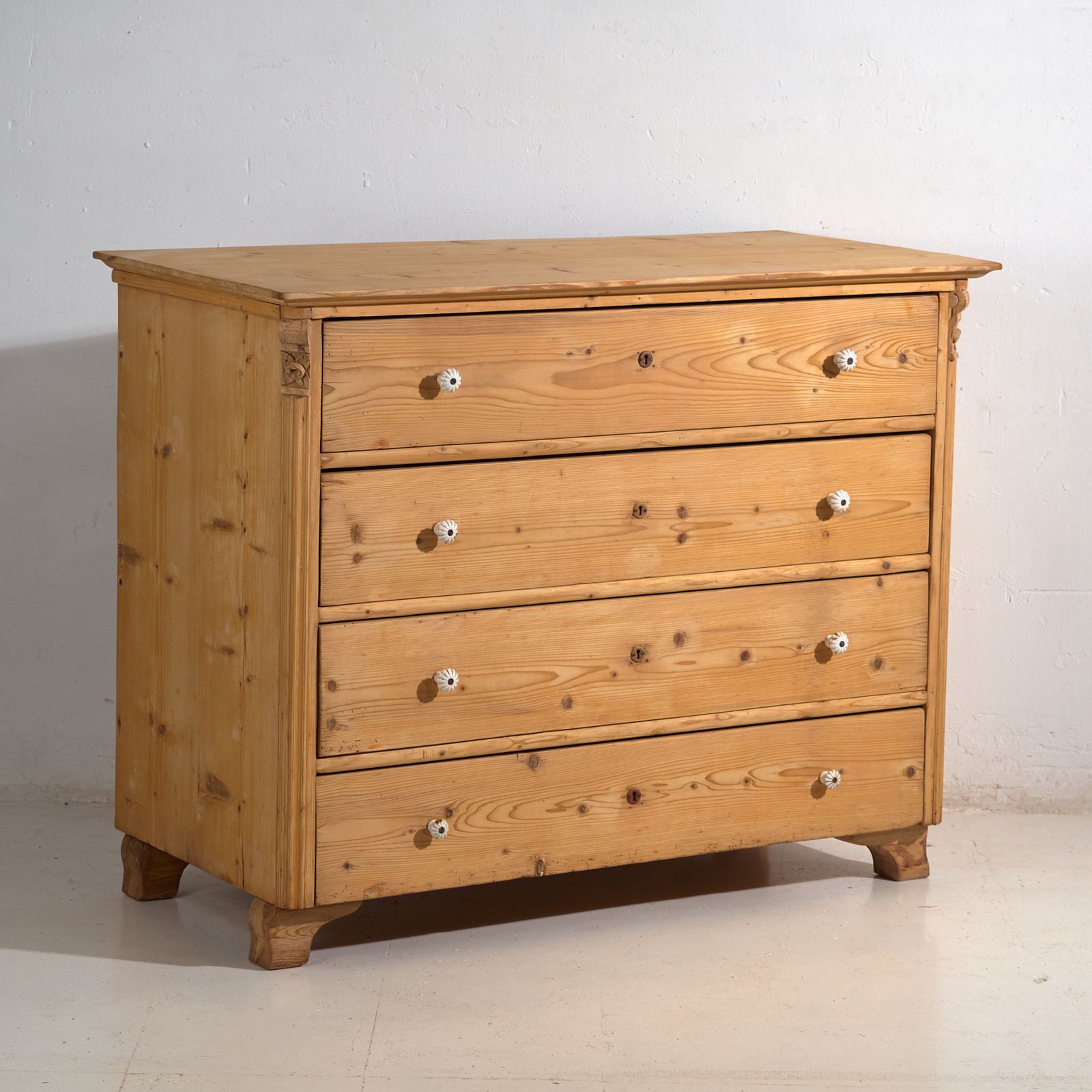 photo for sale Antique Solid Pine Chest Of Drawers – Carved Rustic European Dresser – Circa 1900