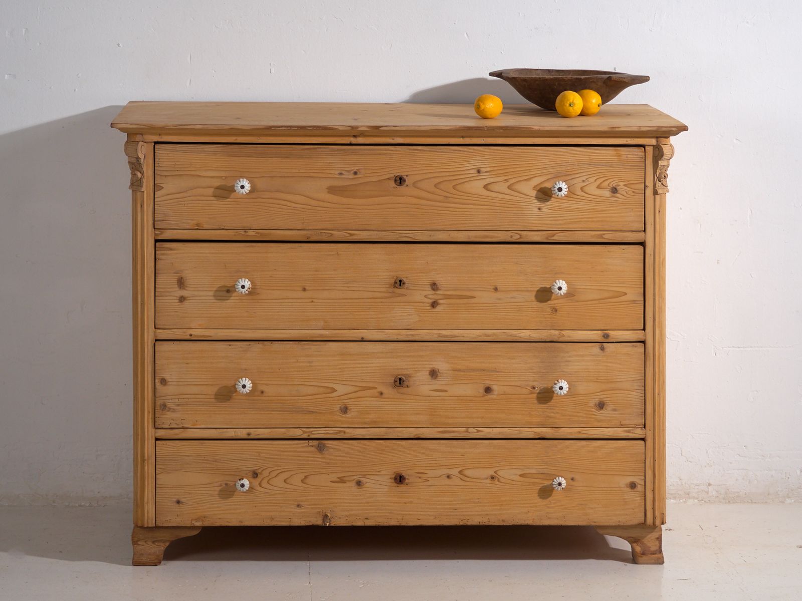 Furniture Antique Solid Pine Chest Of Drawers – Carved Rustic European Dresser – Circa 1900 photo