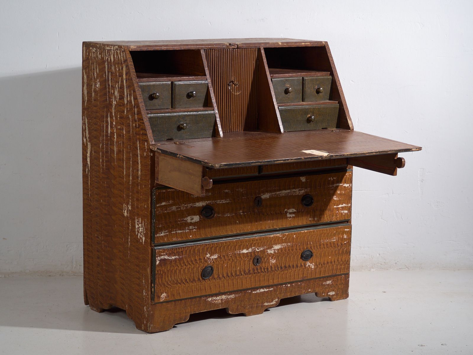 Antique Swedish Painted Slant Front Desk – Scandinavian Folk Bureau – Year 1783 photo for sale