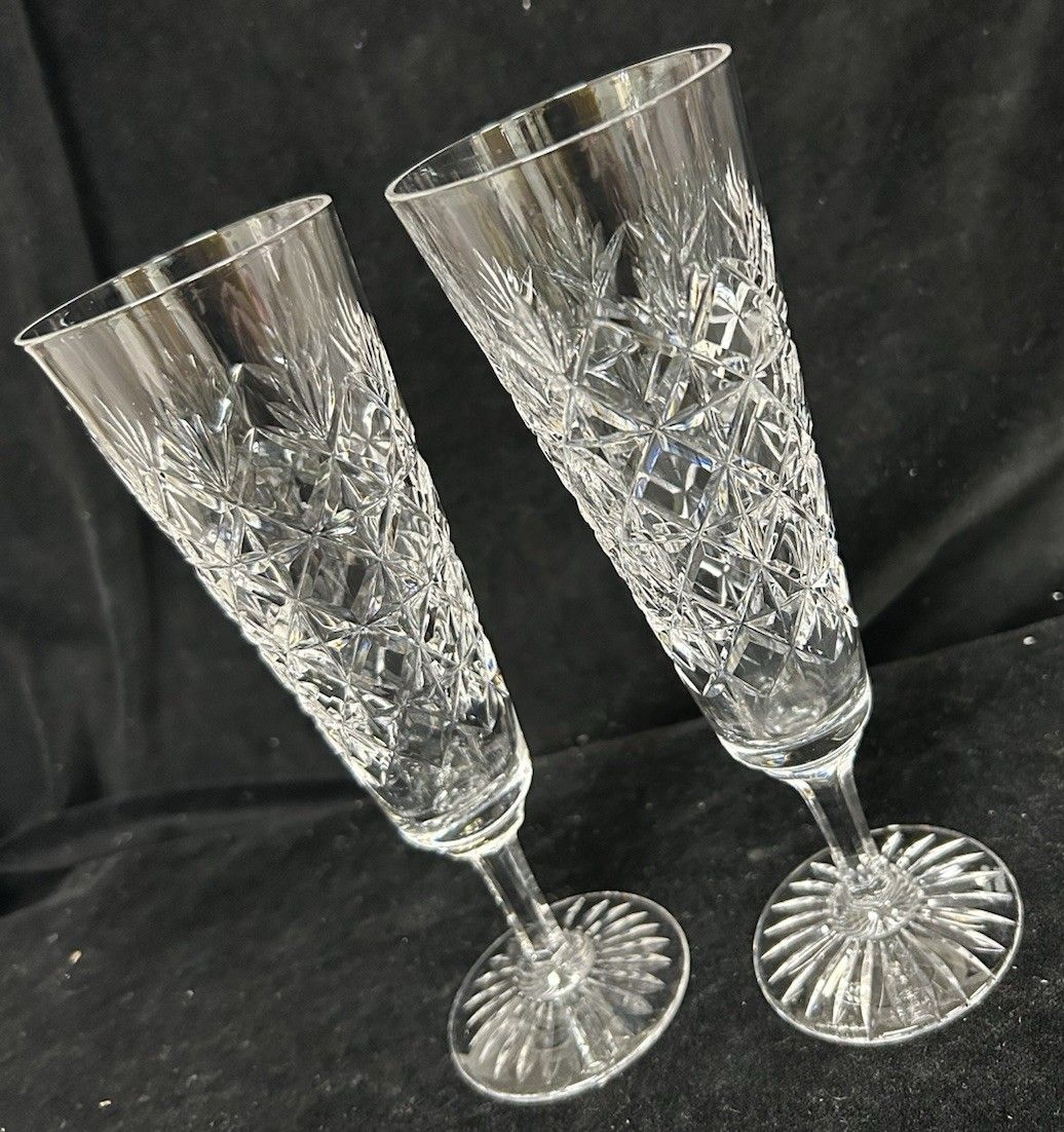 Stuart Crystal  Westbury  Pair Champagne Flutes Glasses 21cm photo 75.0