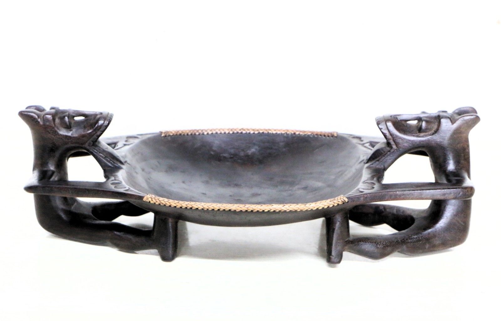 Vintage Dayak Chieftain's Wooden Bowl From The Borneo Region Hand Carved