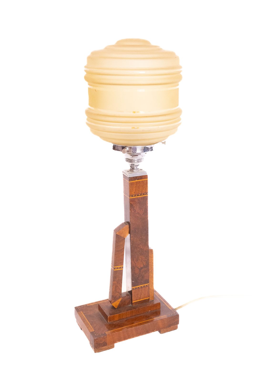 Art Deco Walnut & Inlaid Table Lamp With Shade photo furniture