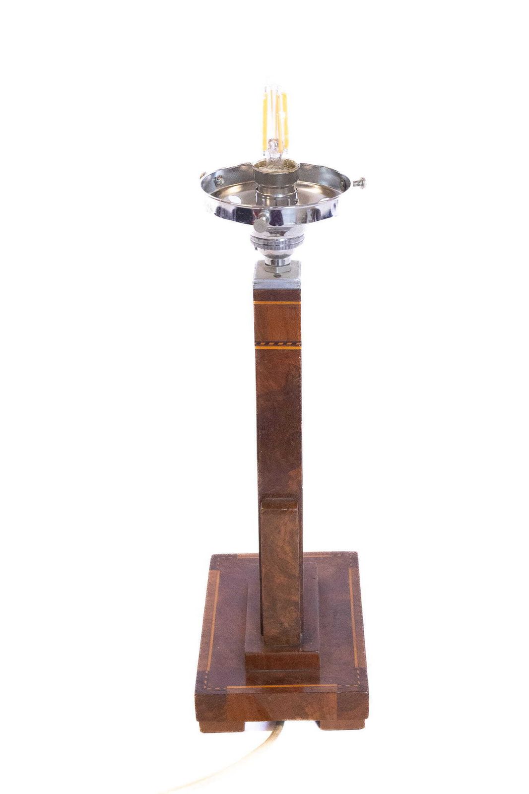 Art Deco Walnut & Inlaid Table Lamp With Shade photo vinterior