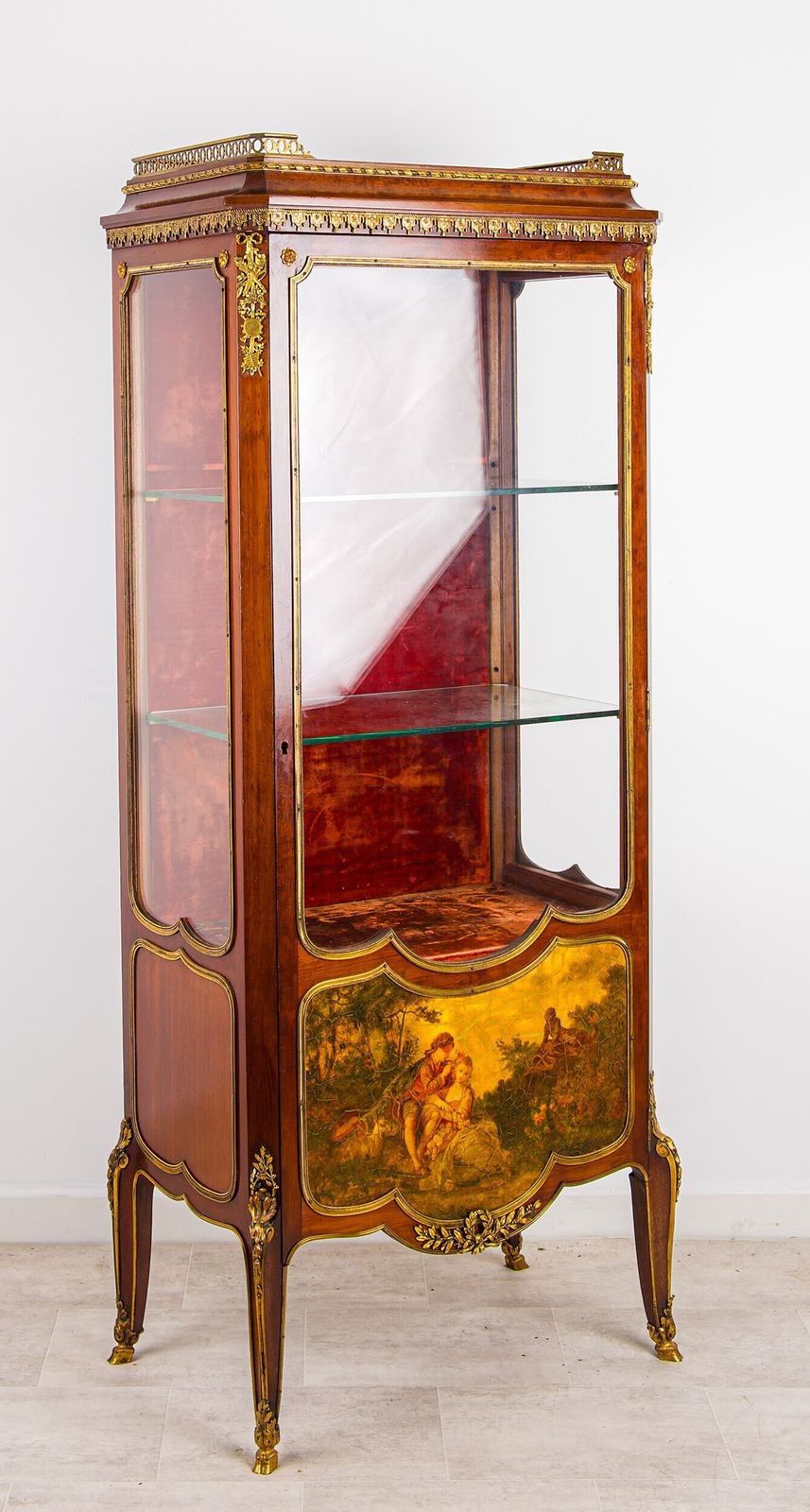 Antique French Vernis Martin Display Cabinet   Ormolu Mounted Glass Vitrine With Painted Panel photo 2950.0