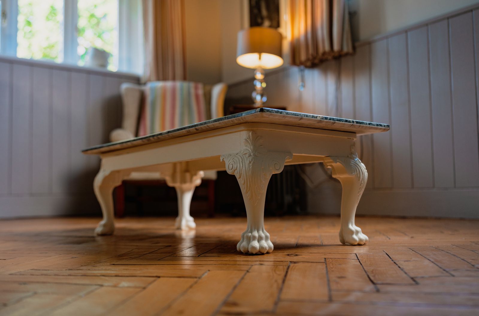 Beautiful Marble Scagliola Coffee Table With Painted Carved Base photo furniture
