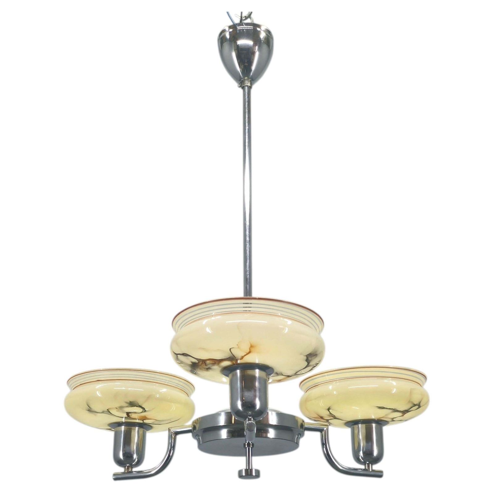 Art Deco Chandelier By Napako, Chrome & Marble Glass, 1930s