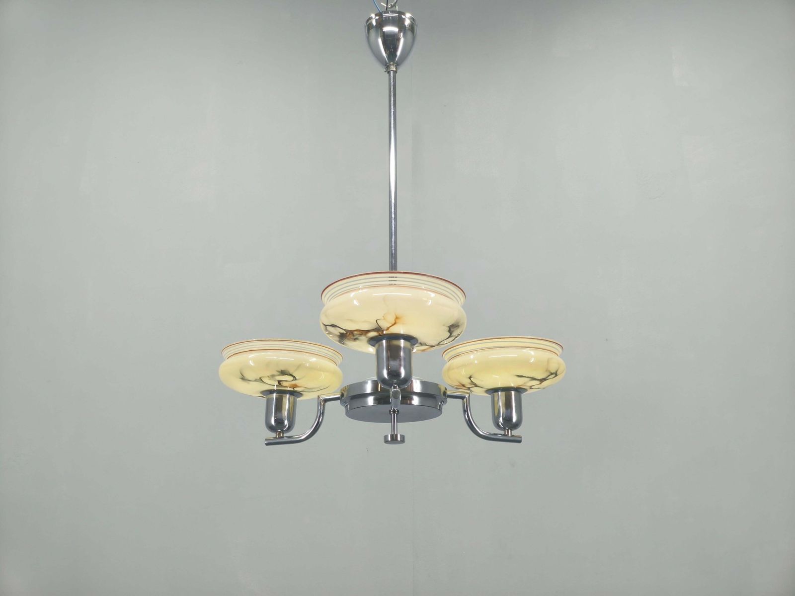 Art Deco Chandelier By Napako, Chrome & Marble Glass, 1930s photo furniture