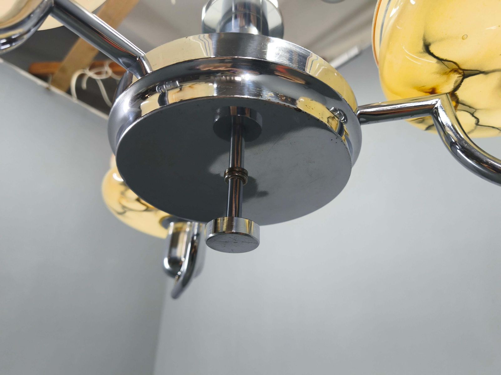 photo vinterior Art Deco Chandelier By Napako, Chrome & Marble Glass, 1930s