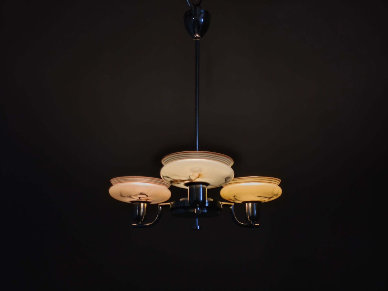 photo buy Art Deco Chandelier By Napako, Chrome & Marble Glass, 1930s