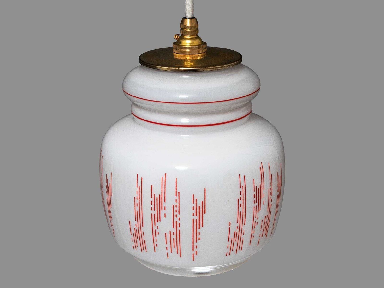 Vintage Opaline Glass Pendant Light – Red Abstract Motif, Mid Century Lighting photo 175.0