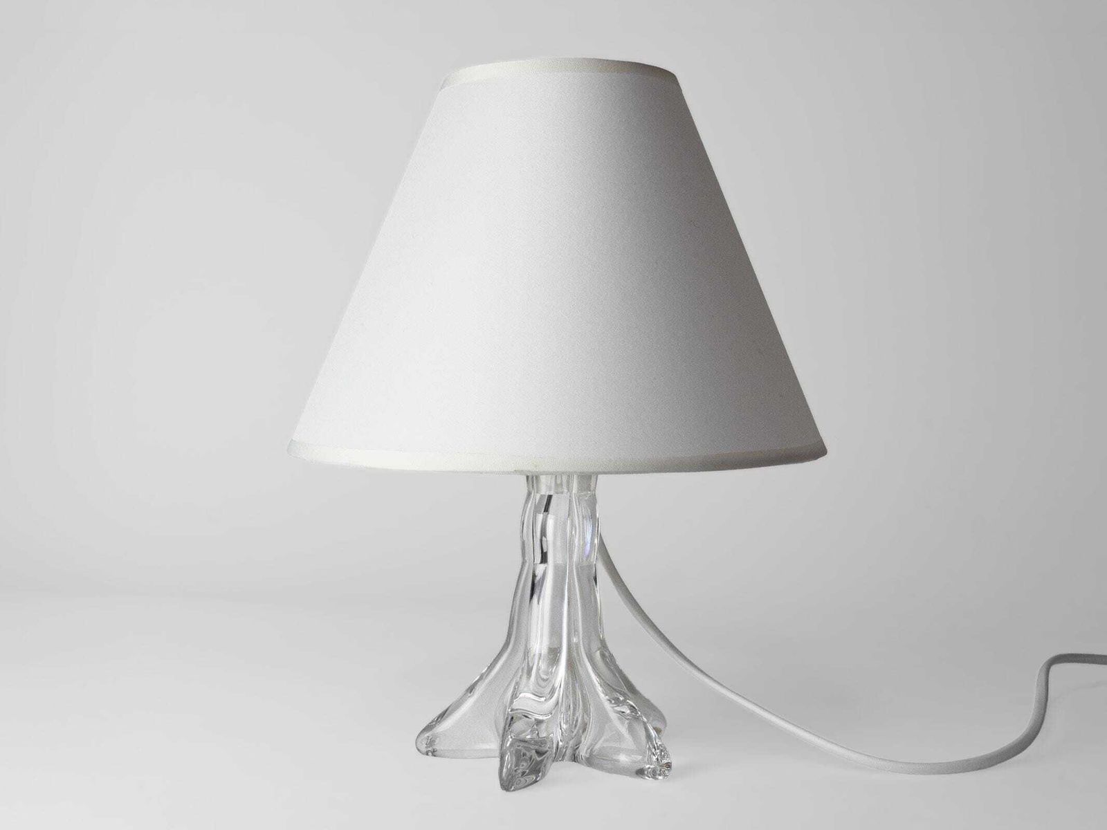 1950s   1960s Vintage French Clear Glass Table Lamp With White Lampshade   Mid Century Modern Lighting photo 183.0