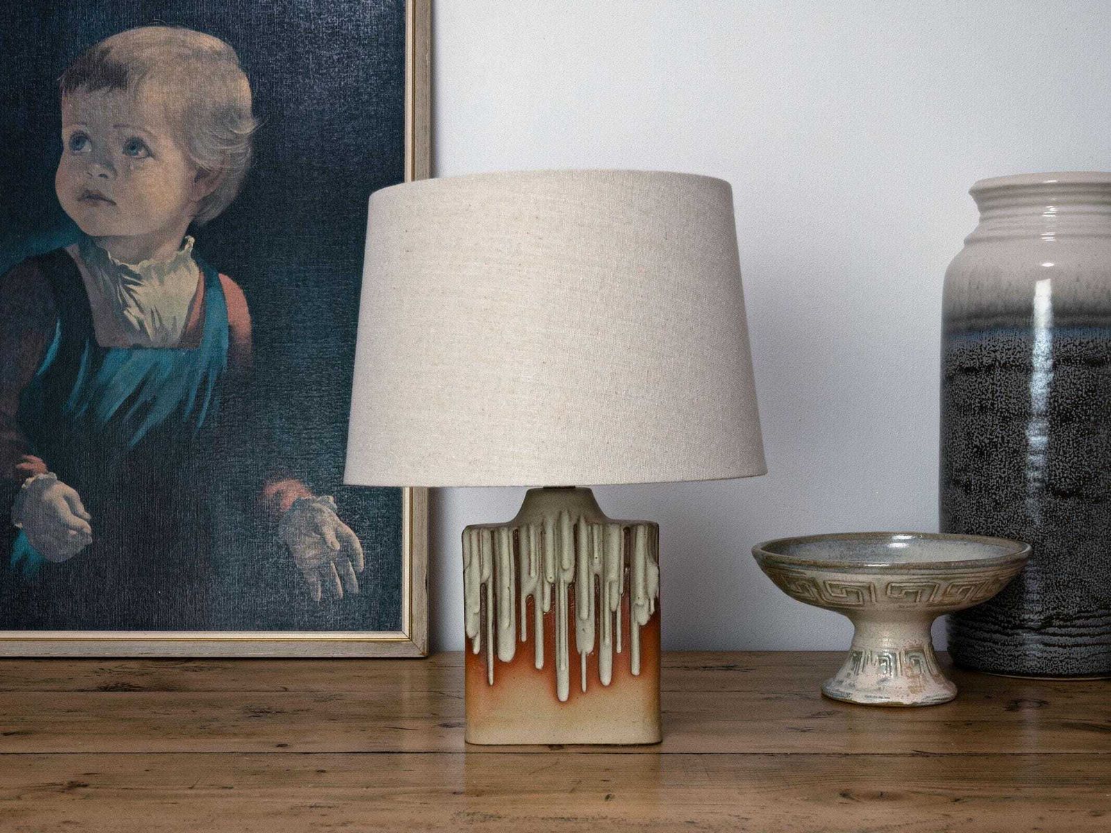 1960s   1970s Vintage Ceramic Stoneware Table Lamp With Cream White Lampshade   Mid Century Modern Lighting photo furniture