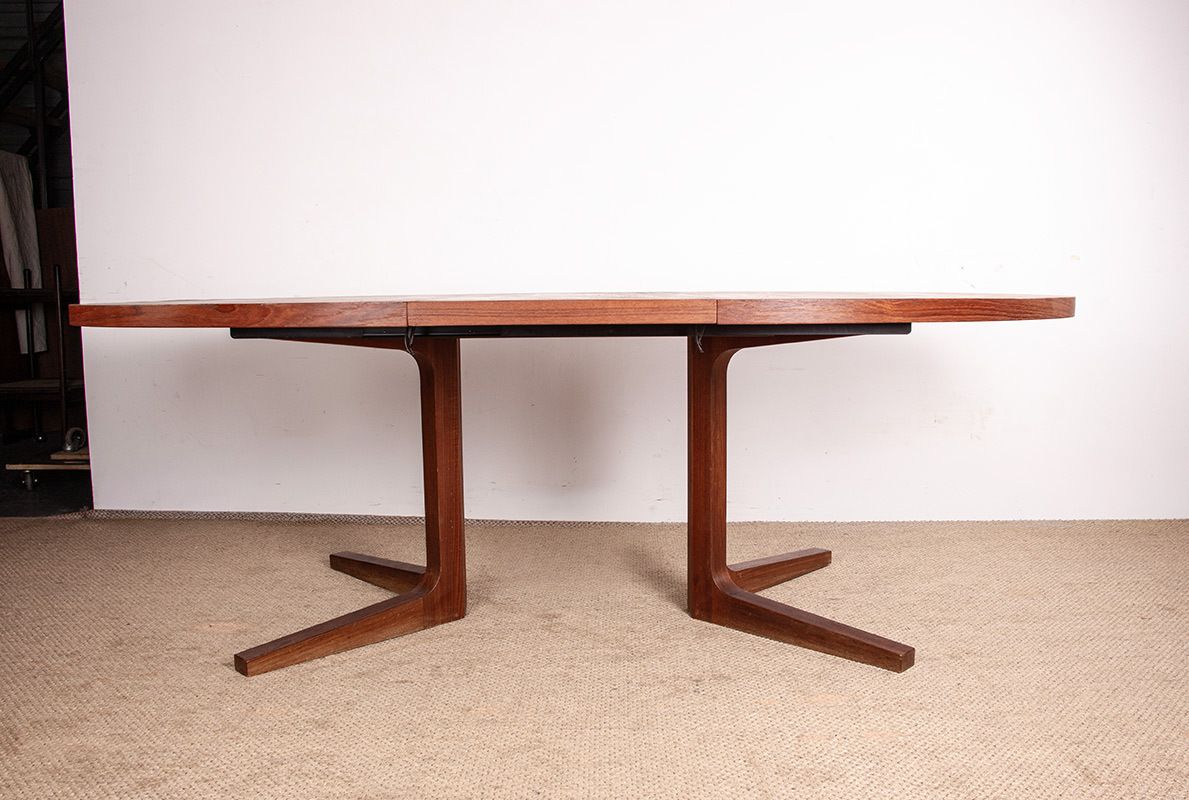 Furniture Very Large Danish Teak Dining Table, 260 Cm, Oval And Extendable, With Central Base, Model Hm 55, By John Mortensen For Dyrlund 1960. photo