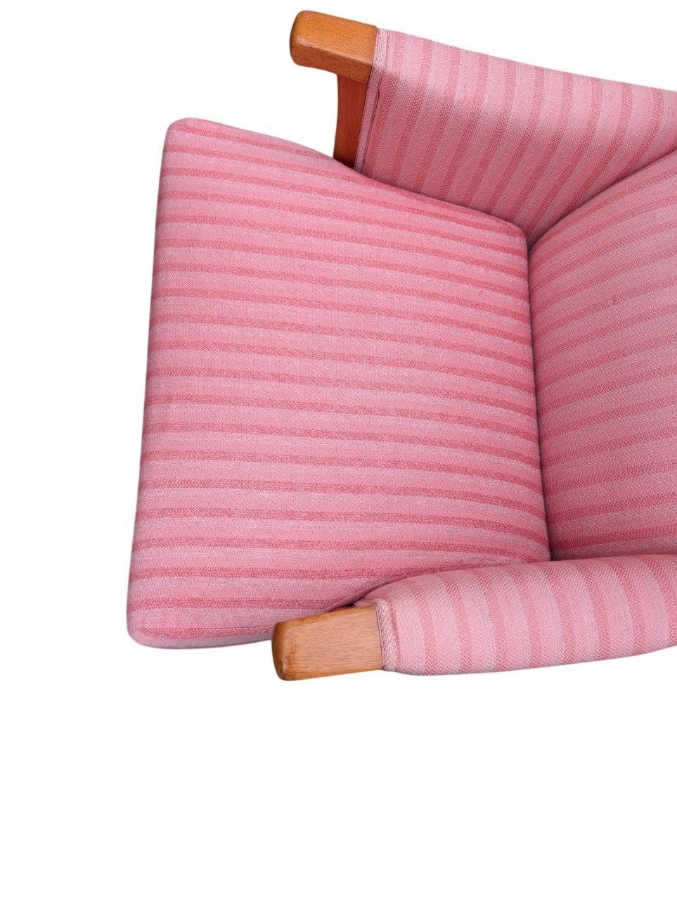 photo for sale Carl Malmsten “Husfadern” Armchairs, Pair, Stained Hardwood, Rose / Pink Striped