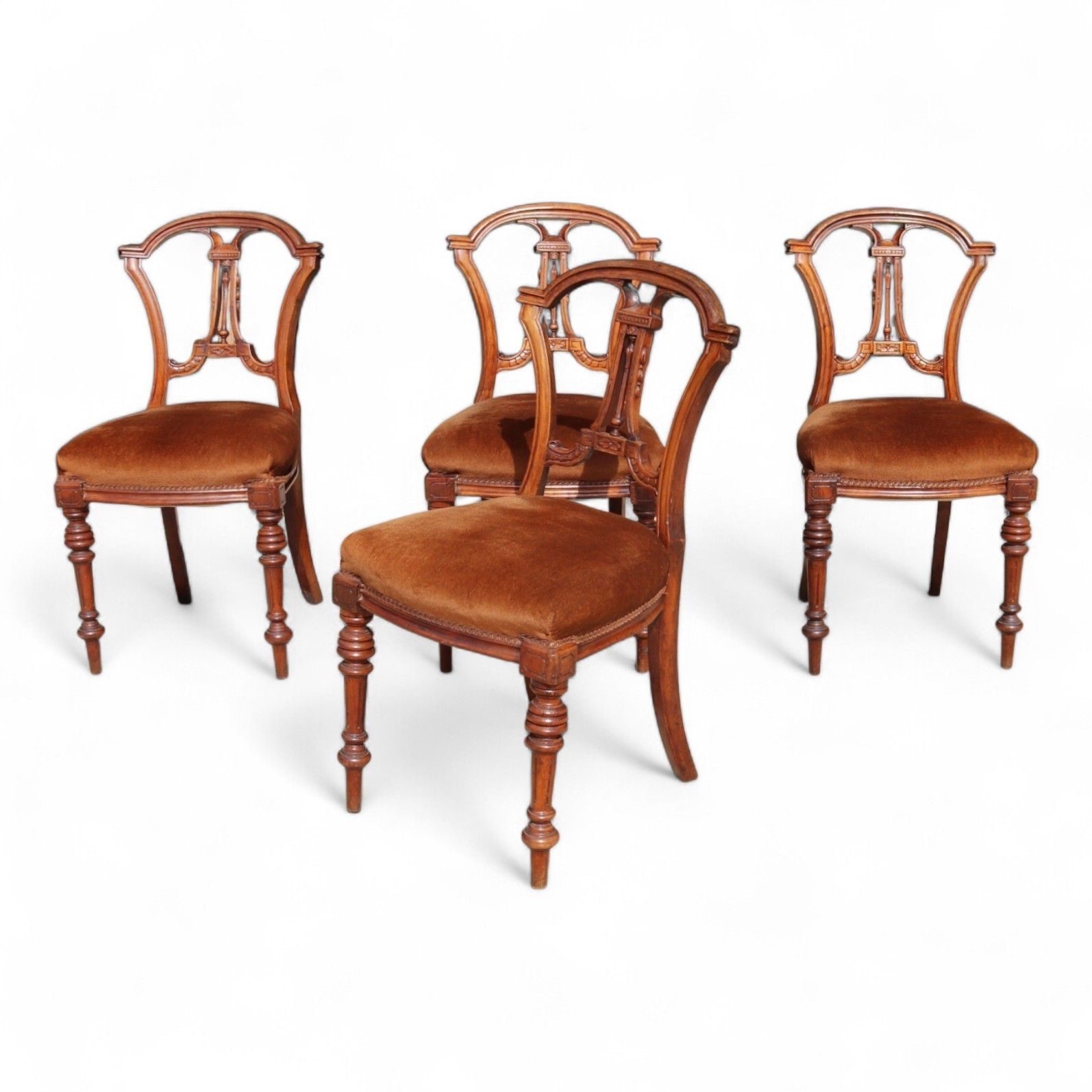 photo buy Antique Set Of 4 Victorian Mahogany Open Back Carved Dining Chairs Circa 1870