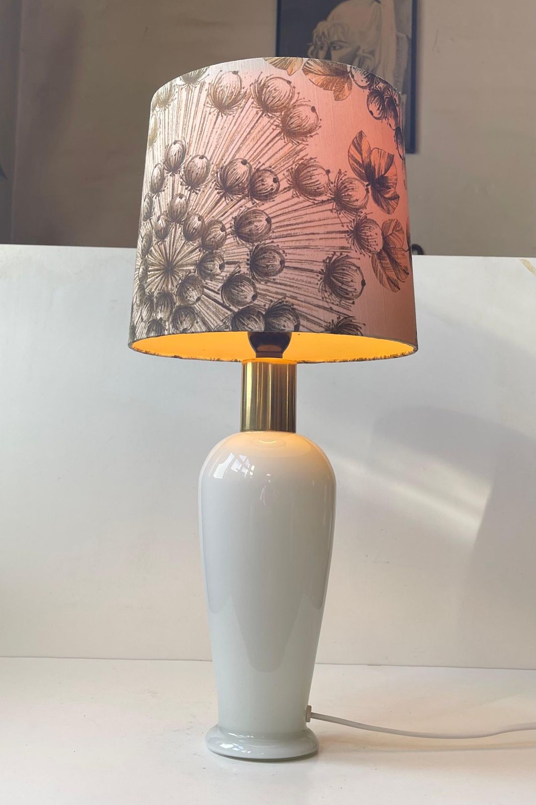Swedish Modern Table Lamp W. Poppy Flower Textile Shade   Manner Of Josef Frank photo 447.0
