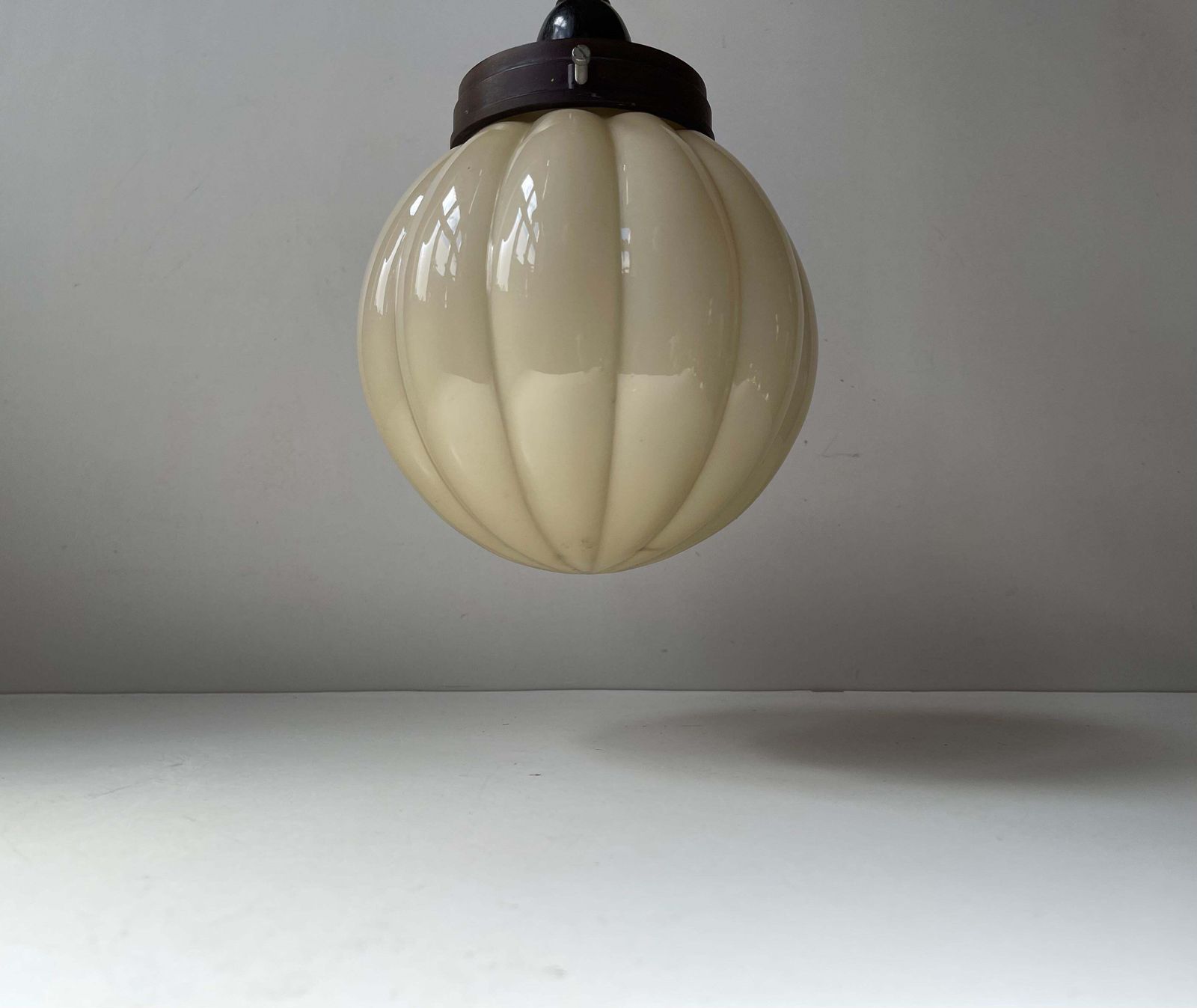 Danish Lyfa Art Deco Pendant Lamp   W. Globe Pumpkin Opaline Glass Shade photo for sale