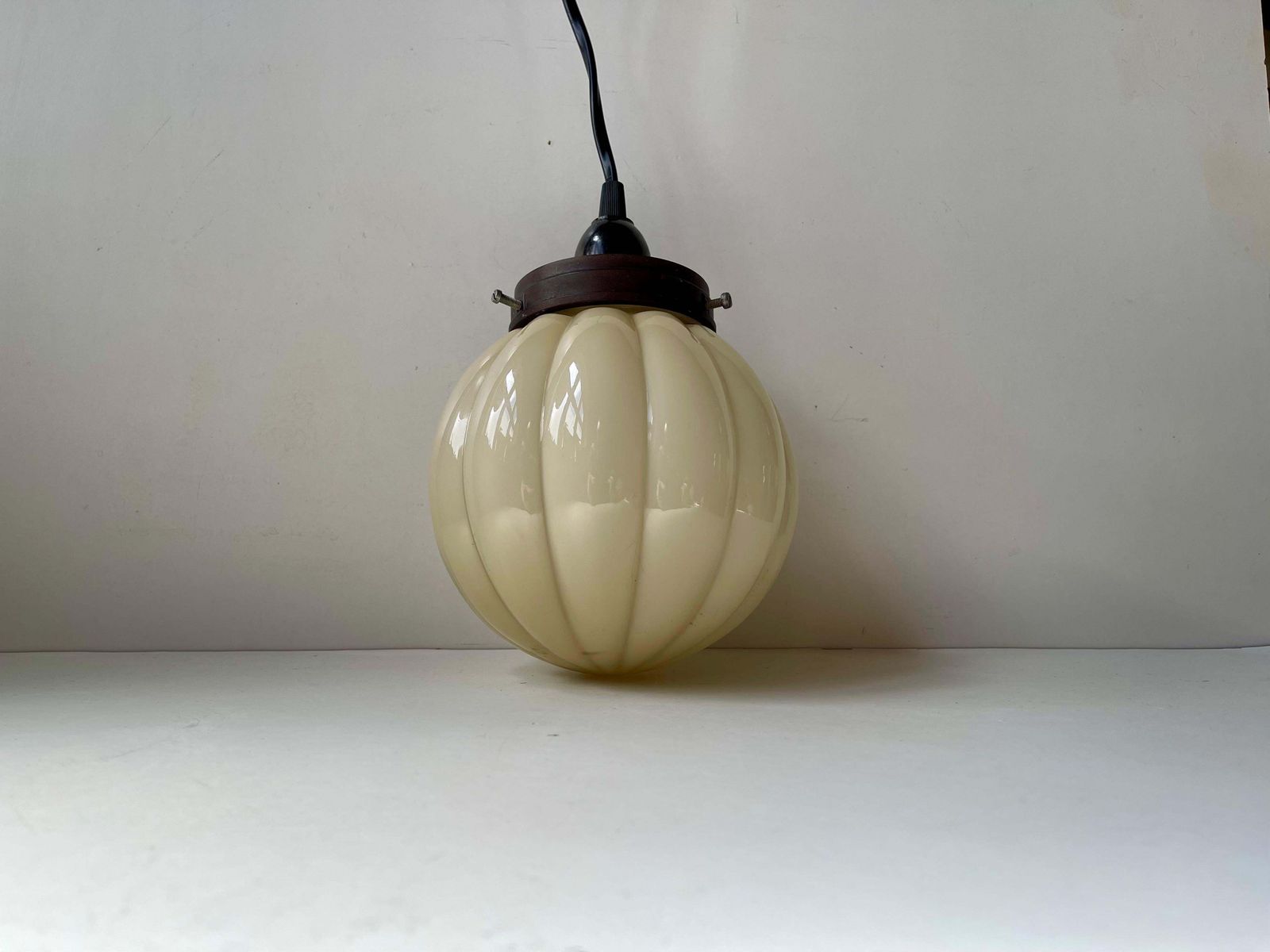 Danish Lyfa Art Deco Pendant Lamp   W. Globe Pumpkin Opaline Glass Shade photo Verlichting