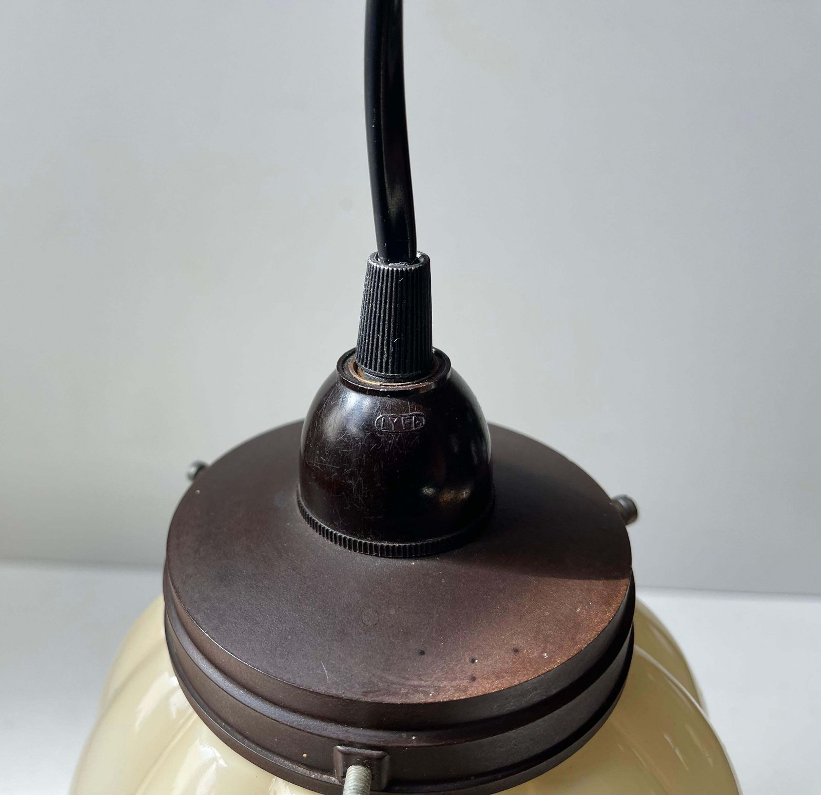Danish Lyfa Art Deco Pendant Lamp   W. Globe Pumpkin Opaline Glass Shade photo vintage