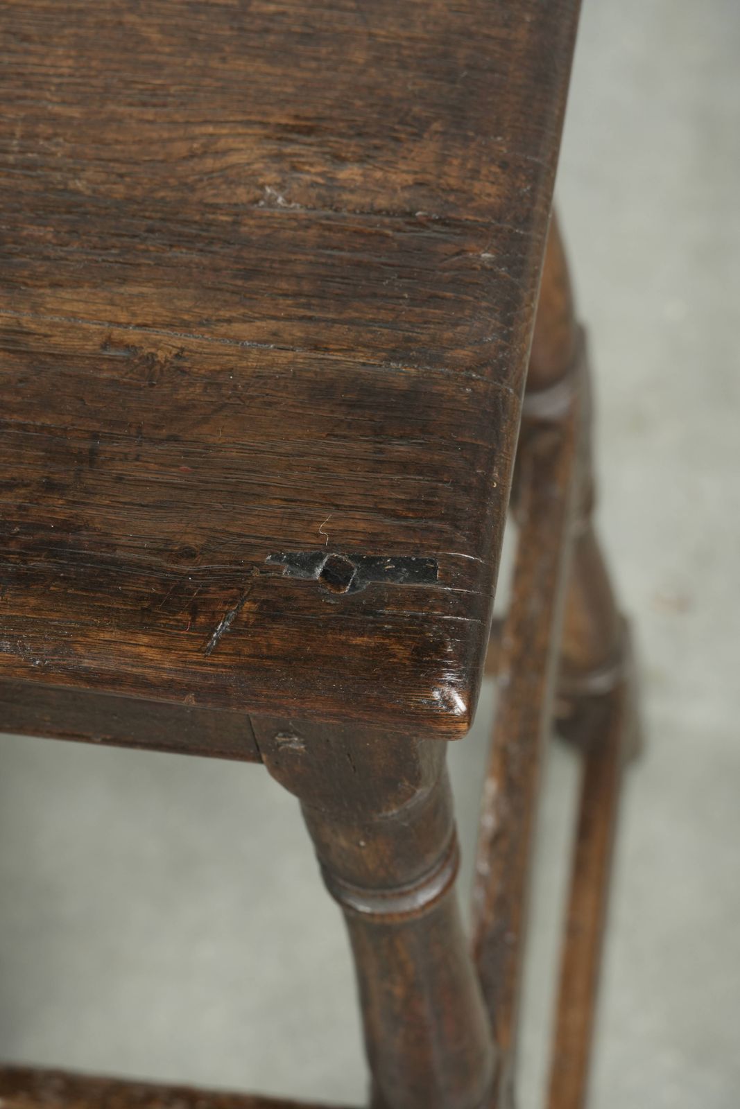Unique Tall Antique English Oak Stool/Joint Stool From The 18th Century With A Beautiful Patina And Lovely Colors. photo vinterior