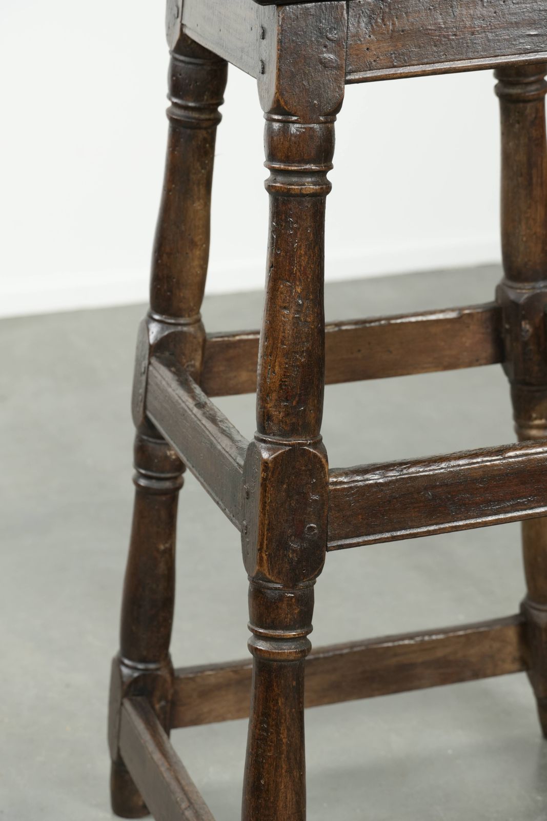 Unique Tall Antique English Oak Stool/Joint Stool From The 18th Century With A Beautiful Patina And Lovely Colors. photo vintage