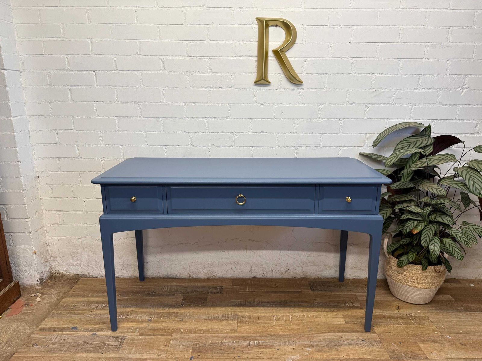 Stag Minstrel Vanity Dressing Table With Matching Stool Painted Evening Dove Blue/Grey photo 770.0