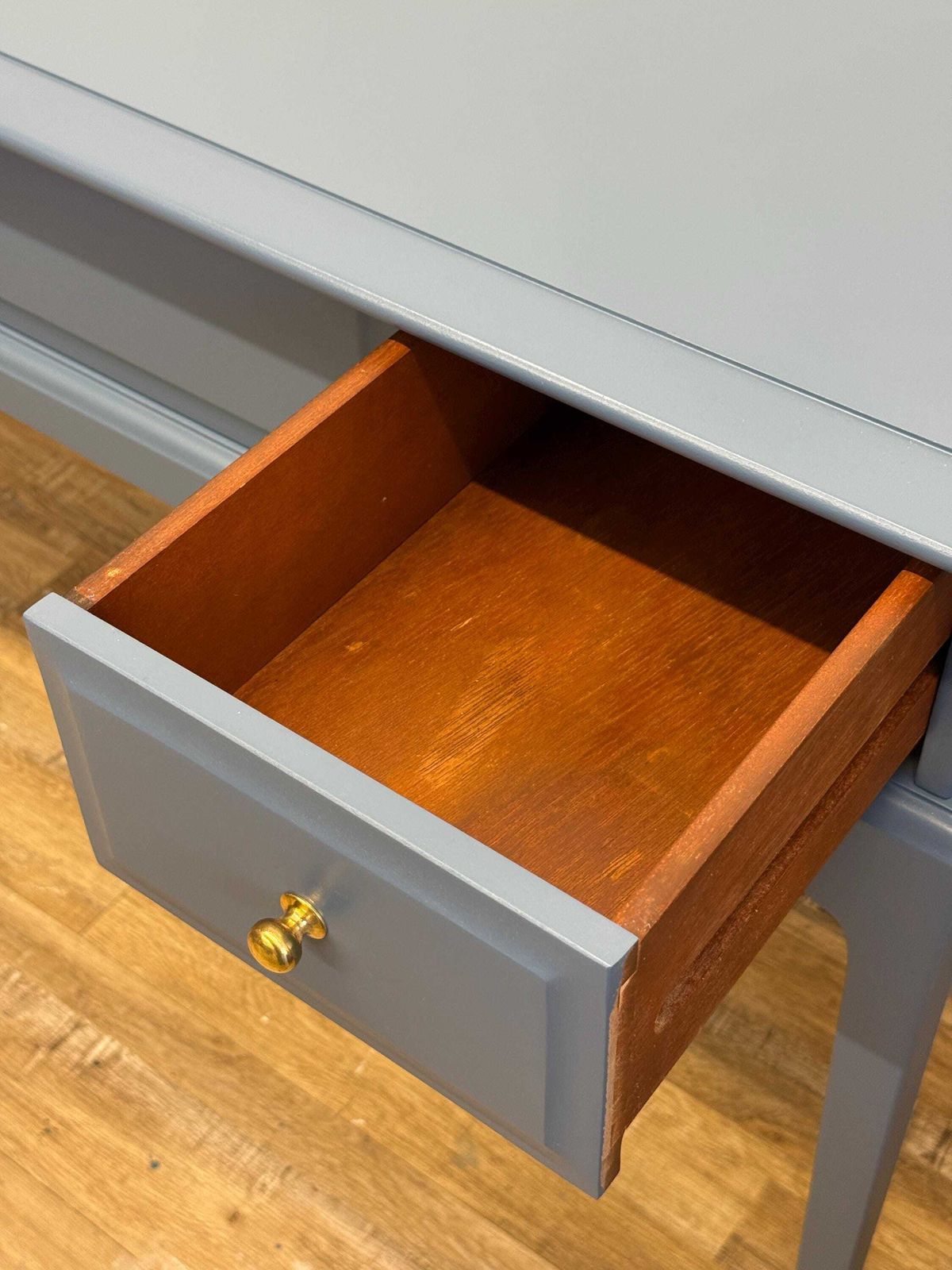 photo for sale Stag Minstrel Vanity Dressing Table With Matching Stool Painted Evening Dove Blue/Grey