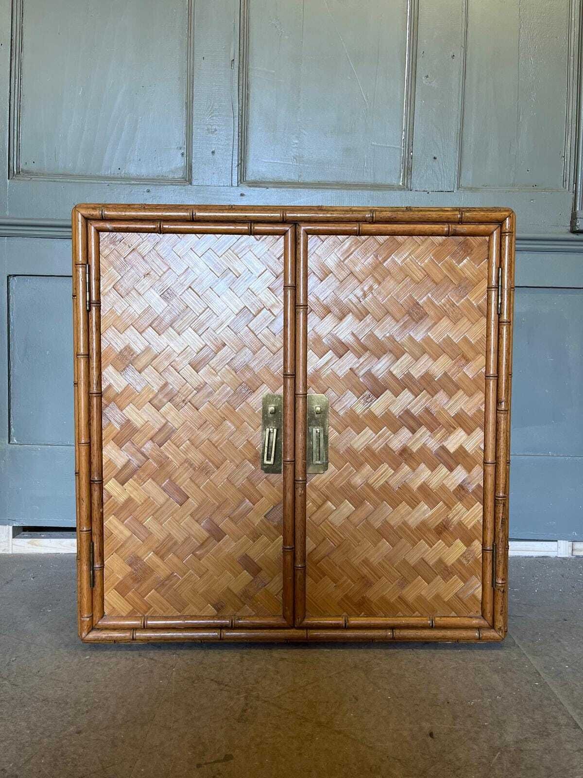 Vintage Bamboo And Rattan Double Door Cabinet With Brass Handles photo 1200.0