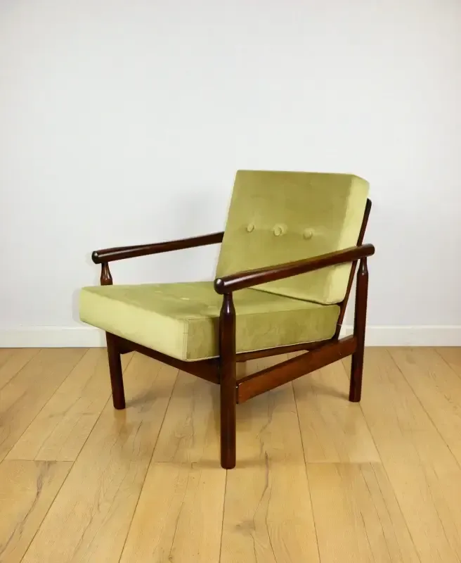 Stobrawa Wooden Armchair, Brown, Vintage, Olive   Bączyk   2 Pieces Available photo furniture