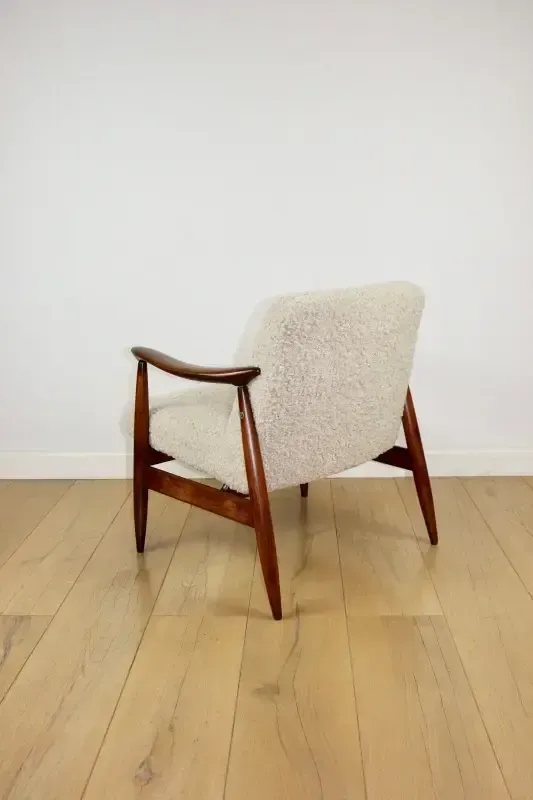 Furniture Vintage Gfm 300 202 Armchair Designed By J.Kedziorek Loft 1970s, Beige Boucle Lamb   2 Pieces Available photo