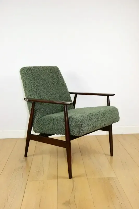 "Lis" Armchair, 1970s Green Bouclé Design By Henryk Lis   2 Pieces Available (1)