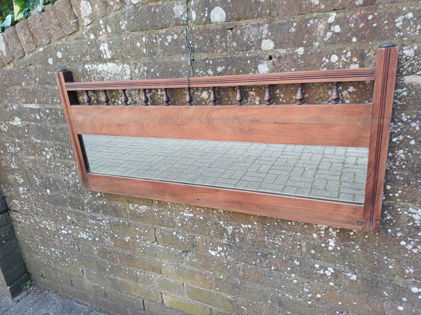Victorian Stripped Mahogany Wall Mirror With Turned Spindles Original Glass Antique Over Mantel photo 245.0